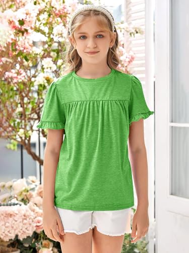 Image of Ebifin Girls Short Sleeve Tops Kids Peplum Babydoll T Shirts Tees 4-15Y | Girls T-Shirts, Crew neck Short Sleeve Shirts, Casual Tunic Tops, Cute Blouses, Summer Tees, Ruffle Hem, Loose fit