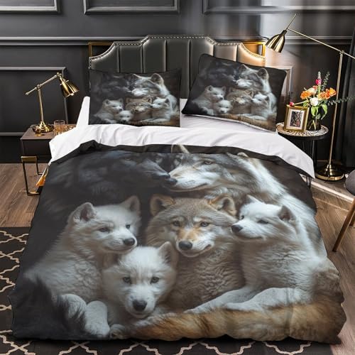Parure de lit loup Famille Wolf 140x200 microfibre