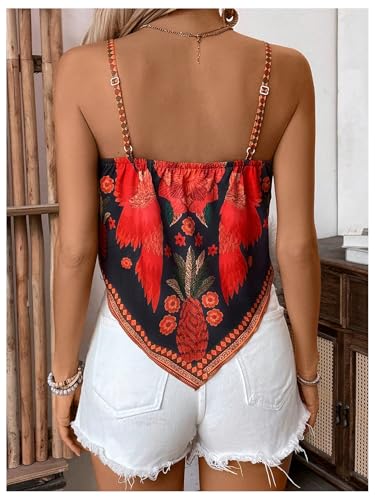Milumia Women's Boho Floral Hanky Hem Cami Top Vintage Spaghetti Strap Bandana Tops2