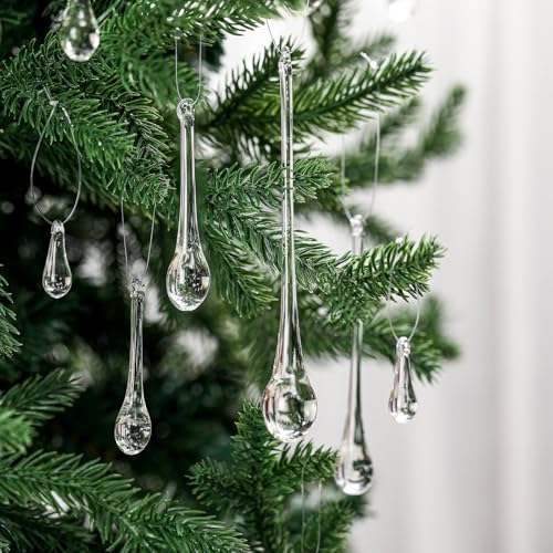 Image of 22 Pcs Clear Glass Teardrop Christmas Ornaments Crystal Raindrop Hanging Ornaments Crystal Chandelier Drop Pendant Icicles Decorations for Christmas in July Tree Party Supplies (4 Medium Size)