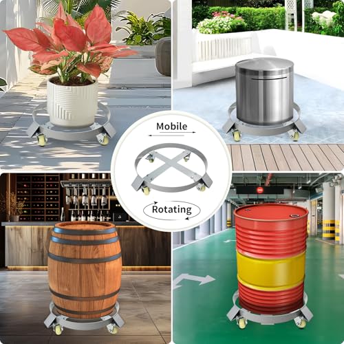 Image of 30 Gallon Drum Dolly, 400lbs Load Capacity 30 Gallon Barrel Dolly Cart Drum Caddy with 4 Swivel Casters Wheel, Non Tipping Hand Truck Capacity Dollies for Warehouse Drum Handling (Silver Gray)