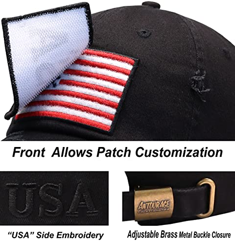 Image of Antourage American Flag Unisex Baseball Hat for Men and Women | USA Flag Mesh Snapback Flat Visor Cap + 2 Patriotic Patches