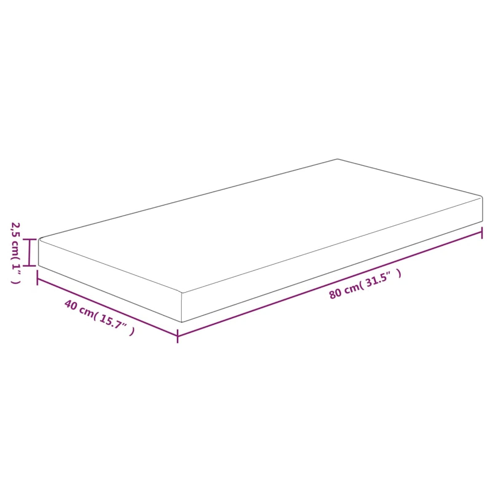 Mesa de trabajo de madera maciza de color marrón oscuro, 80 x 40 x 2,5 cm, encimera de madera para oficina en casa