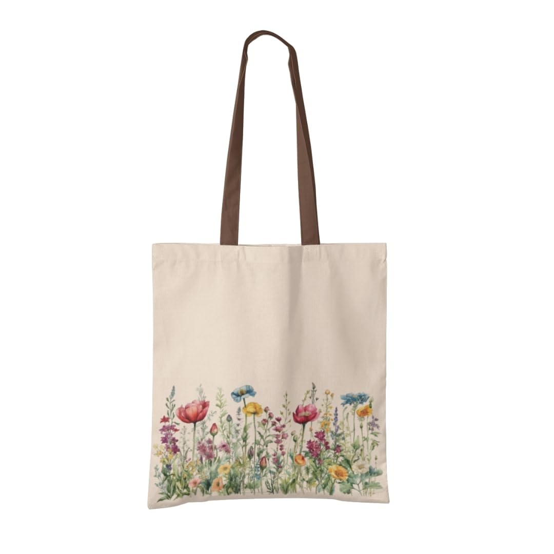 Cotton Canvas Tote Bag With Zipper And Floral Design for Women Versatile Shopping Office & Travel