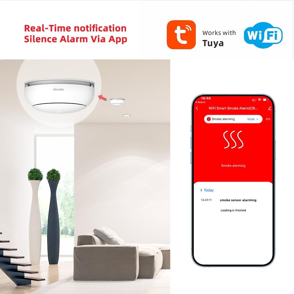 HEIMAN Rilevatore di fumo WiFi con pulsante muto EN 14604 standard, rilevatore di incendio intelligente Wi-Fi (5)
