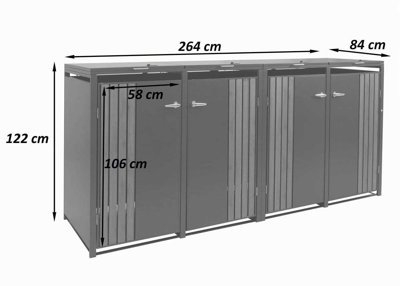 Mendler 4er-Mülltonnenverkleidung HWC-O67 - anthrazit Edelstahl | Mülltonnenbox, mit Deckel, Metall, 122x264x84cm, 104kg