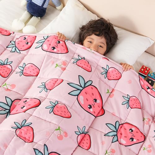 Image of Sivio Weighted Blanket 7lbs, Cooling Summer Lap Blanket for Sleep, Breathable Heavy Blankets, Washable Cute Small Throw Blankets, 41 inchx60 inch, Pink Strawberry