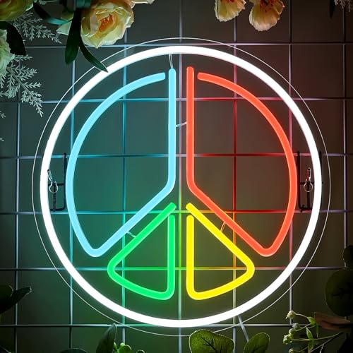 Image of LED Peace Neon Sign for Wall Decor, Neons Light Sign Neon Room Decor,USB Night Lights for Bedrooms, Game Rooms,Parties,Holiday Gifts(13.8 * 13.8 inch)
