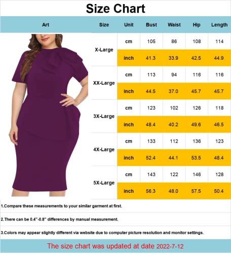 Image of WanMem Plus Size Dress for Curvy Women Semi Formal Cocktail Party Midi Dress Bodycon Short Sleeve Bow Ruffle Pencil Dresses