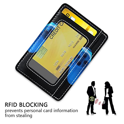 Video Game Joystick Gamepad In Blue Neon Lights Isolated On Black Slim Minimalist Wallet, Front Pocket Rfid Leather Blocking Card Holder Case For Men Women Girls Ladies, Stylish Printing Gift #TOP22