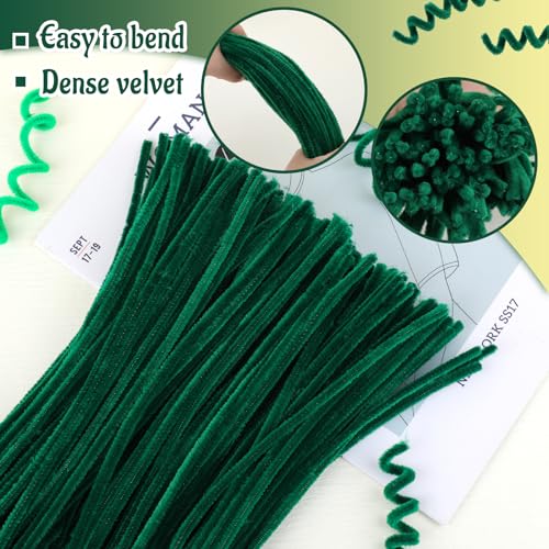 Image of Mnuizu 200 Pcs Pipe Cleaners Chenille Stems Pipe Cleaner Fuzzy Sticks Craft | Fluffy Pipe Cleaners, Pipe Cleaners Bulk for Flowers, Arts Project and Crafts Supplies, Dark Green