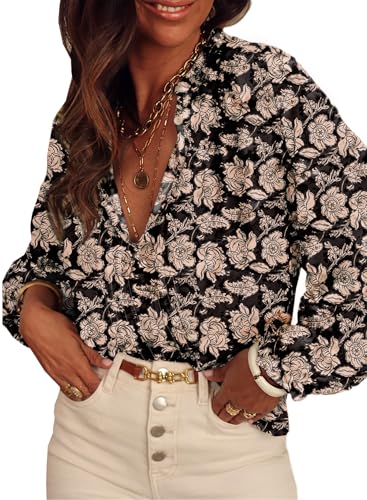 SHEWIN Women's Tops Casual V Neck Long Sleeve Shirts Floral Boho Blouses Tunics