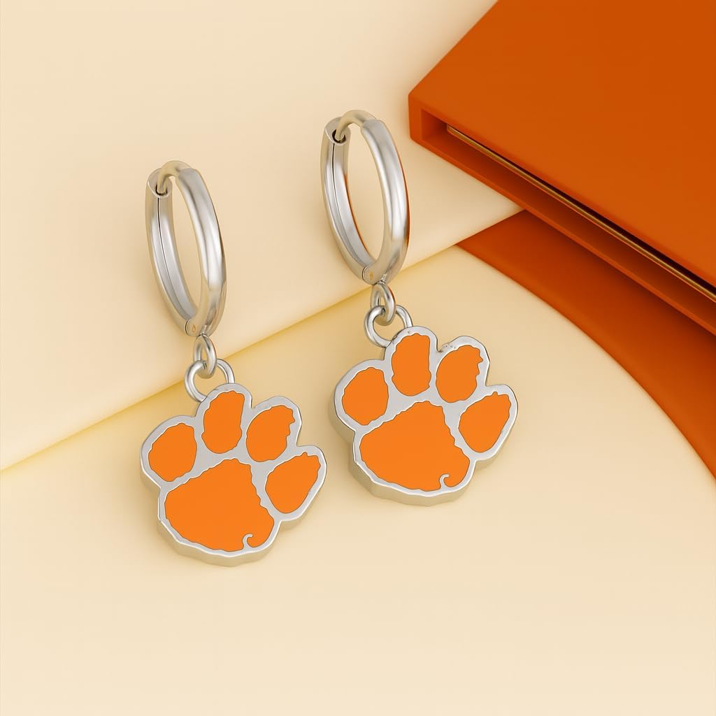 Stone Armory Earrings for Clemson University Jewelry Gifts for Women, Graduation – Stainless Steel Skin-Friendly Clemson Tigers Earrings Tiger Paw Hoops