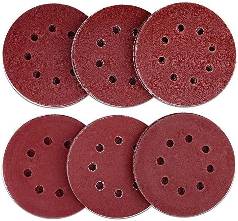 AUSTOR 60 Pieces 8 Holes Sanding Discs, 5 Inch Hook and Loop 40/ 60/ 80/ 120/ 180/ 240 Grit Sandpaper Assortment for Random Orbital Sander