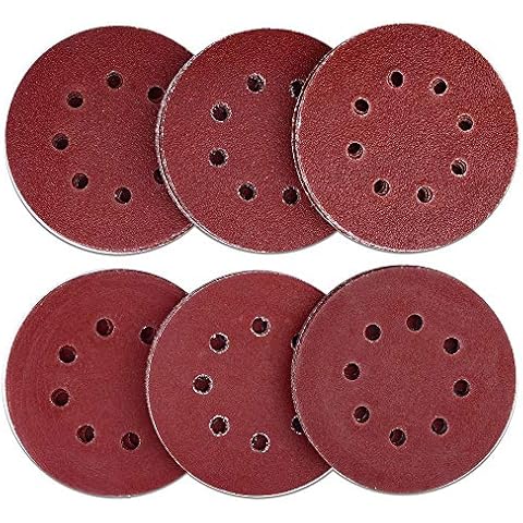 AUSTOR 60 Pieces 8 Holes Sanding Discs, 5 Inch Hook and Loop 40/ 60/ 80/ 120/ 180/ 240 Grit Sandpaper Assortment for Random Orbital Sander Cover