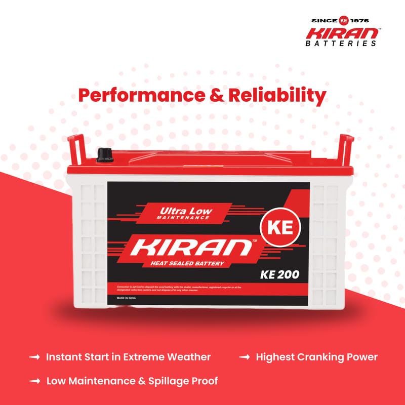 Image of KIRAN BATTERIES Commercial Battery | Advance Battery for Home, Office, Shop & Industrial Use | Long Backup & Low Maintenance High Performance | Leak Resistant | 60 Months Warranty (12V 200Ah)