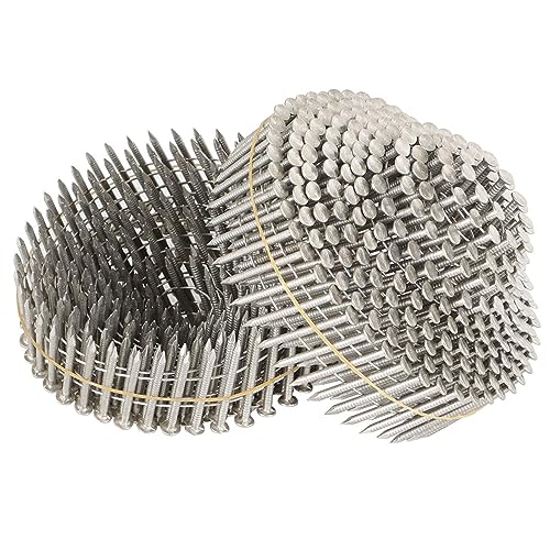 GXYWADY 1200Pcs 1-1/2 x 0.09 Inch Coil Roofing Ring Shank Siding Nails 15 Degree Coiled Nails, 304 Stainless Steel Wall Nails, Small Cap Coil Nails