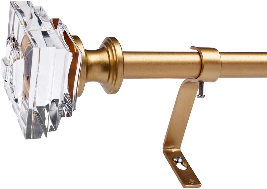 Coquilles Acrylic Square Finials Curtain Rod,3/4" Diameter Single Deorative Curtain Rod , Adjustable Length from 86 to 120 Inches,Gold