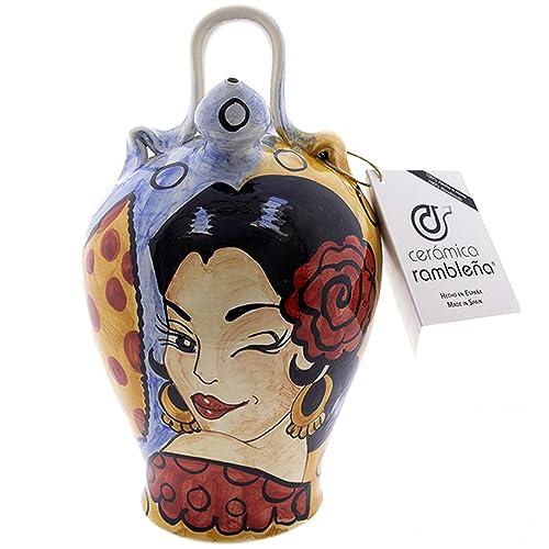 CERÁMICA RAMBLEÑA | Botijo de Barro Flamenca Modelo D10 de La Rambla (Córdoba) | Botijo Decorativo | Botijo Tradicional | 100% Hecho a Mano | 3.5 litros | Eco