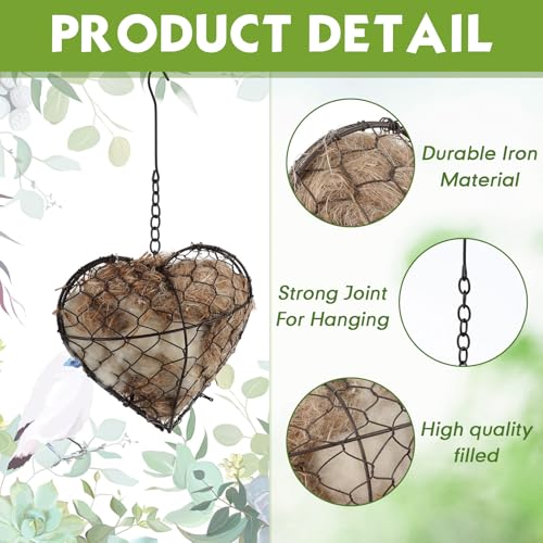 Image of Menkxi 4 Pcs Bird Nesting Material, Hummingbird Nest, Natural Nesting Fiber Cotton, Refillable Nestings Accessories for Wild Bird, Enjoy Birds Gardening Outside, Garden Decoration Gifts (Heart Shaped)