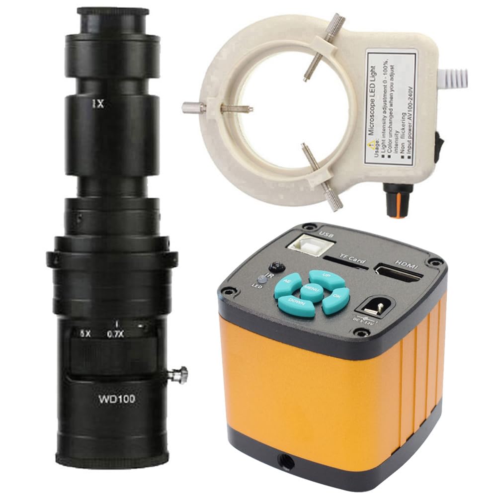 Fotocamera per microscopio trinoculare 4K 48MP HD Digitale Industriale HDMI USB Riparazione Elettronica e Obiettivo con Attacco C 500X con Luce ad Anello Regolabile a 56 LED
