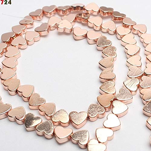 Calvas Natural Rose Gold Black Hematite Stone Love Heart Loose Beads for Jewelry Making DIY Bracelet 15'' 5x6mm - (Color: Rose Gold)