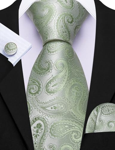 Image of Barry.Wang 6 PCS Men Ties Set Silk Business Fashion Woven Necktie Handkerchief Cufflinks Paisley Stripe Wedding Party