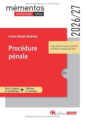 Procédure pénale: À jour des lois Justice criminelle et RIPOST de juillet/août 2026