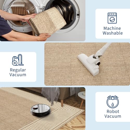 Tapete lavable GarveeHome 5x7 beige para sala miniatura 6