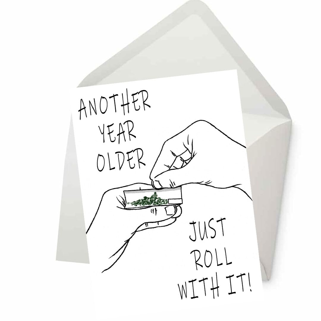PICTURE THIS PRINTS Just Roll With It Marijuana Greeting Card, Marijuana Birthday Card, Funny Weed Greeting for Stoner, Cannabis Birthday Celebration,420 Milestone, Comes with Envelope (5x7”)