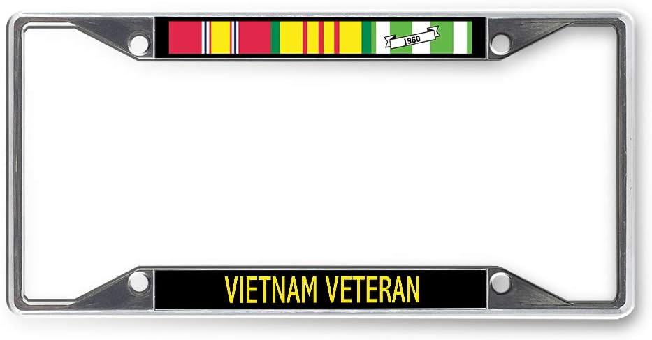 Sign Destination Metal License Plate Frame Vietnam Veteran A Car Auto Tag Holder Chrome 4 Holes Set of 2