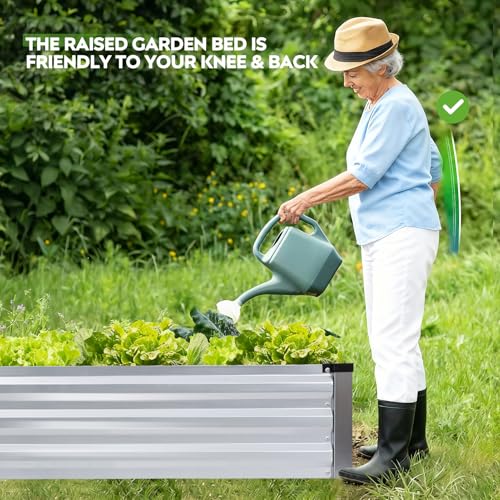 Cama de jardín elevada de metal rectangular con borde seguro 6
