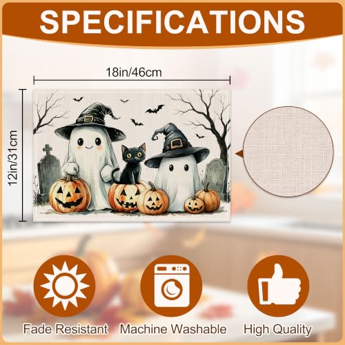 Halloween Placemats Set of 4, 12x18 Inch Ghost Pattern Fall Table Mats - image 5