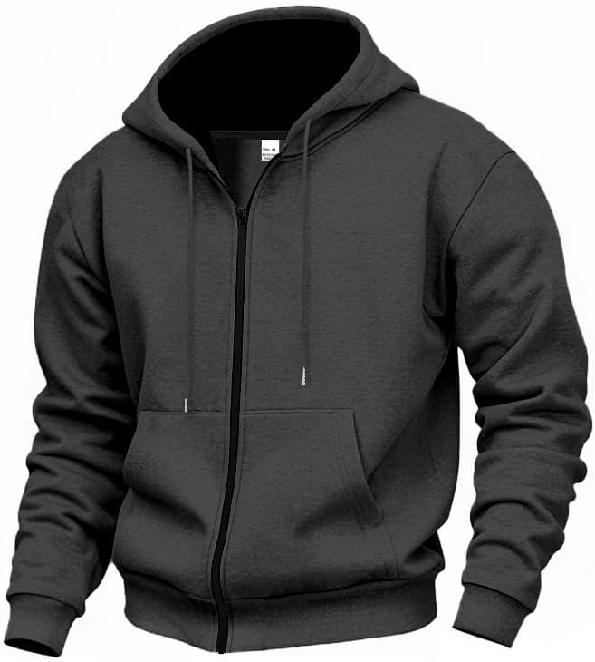 HOTYD Casual Zip Up Hoodies for Men Drawstring Long Sleeve Fleece Hooded Sweatshirt with Pockets Solid Loose Fit Fall Jackets