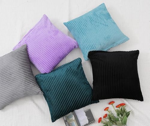 Image of RD TREND Cushion Cover Set of 5, Decorative Sofa Living Room Home Square Cushion Covers 16 Inch x 16 Inch, Aesthetic Corduroy Striped Double Sided (Multicolor-1, Pack of 5)