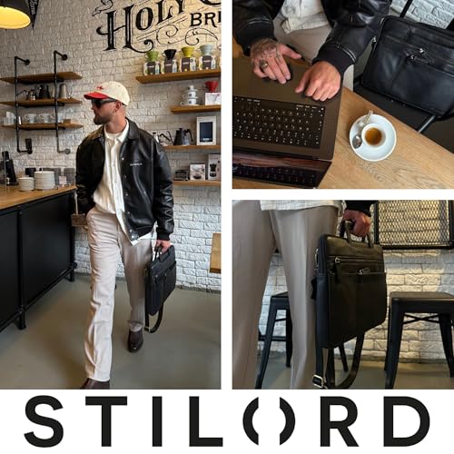 Bolsa ordenador portátil 14 pulgadas cuero STILORD Cole negro para negocios 7