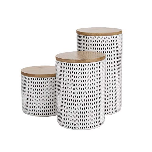 Mind Reader Small, Medium, Large Ceramic Lids, 3 Pc Round Canister Sets, Food Storage Jar Container, White/Black, One Size #TOP6