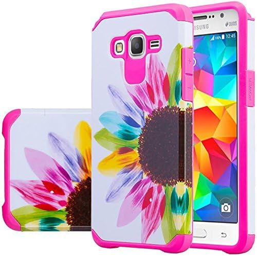 Galaxy Wireless GW Compatible for Samsung Galaxy Grand Prime Case, Galaxy Go Prime [Shock Absorption] Hybrid Dual Layer Protective Cover for Galaxy Go Prime Phone Case, Pink Sunflower
