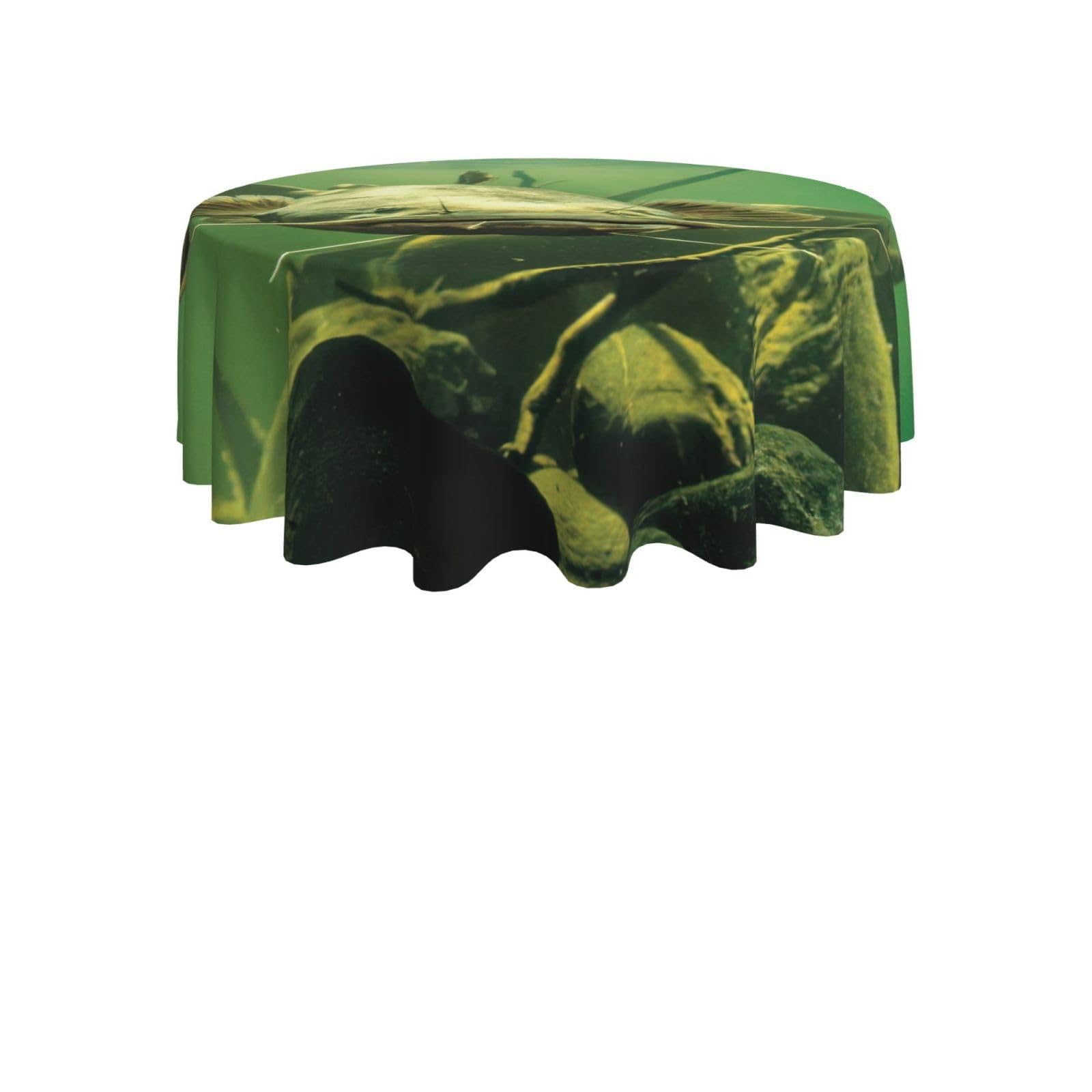 ENGhjes Underwater catfish Print Round Tablecloth 60in Washable Stainproof Polyester Cloth for Kitchen Idea