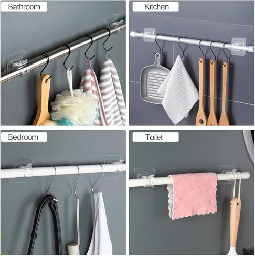 Image of Self-Adhesive No Drill Curtain Rod Brackets, Transparent, Plastic, Stainless Steel, Curtain Rod Holder, Hooks, Wall Hooks, Hangers for Bathroom, Kitchen, Hotel (Pack of -6)
