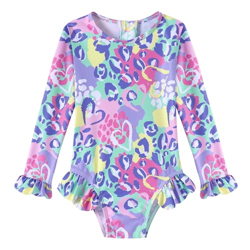Ghteas Girls Swimsuit Rashguard Swimsuit Long Sleeve One Piece Ruffle Zipper Swimwear Toddler Bathing Suit Heart 12 Months
