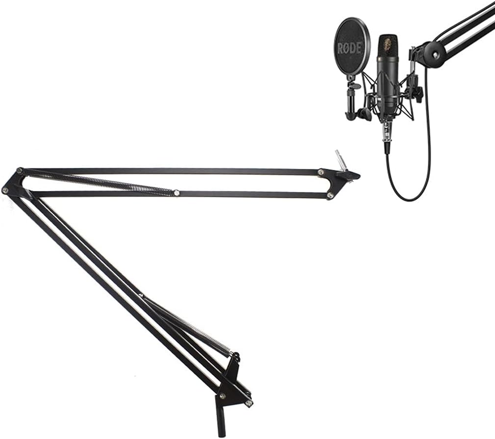NB39 マイクブームアームスタンド &ndash; 調節可能な金属製デスクトップブラケット 360度回転 高耐久スプリング搭載 放送録音スタジ