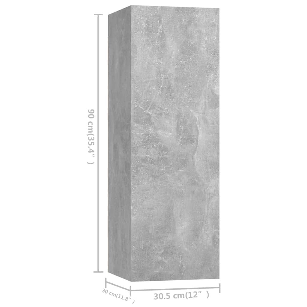 5-TLG. TV-Schrank-Set, Betongrau Holzwerkstoff, Wandmontage, Modernes Media-Center für Wohnzimmer, Schlafzimmer, Stauraum, 30-90 cm Breite