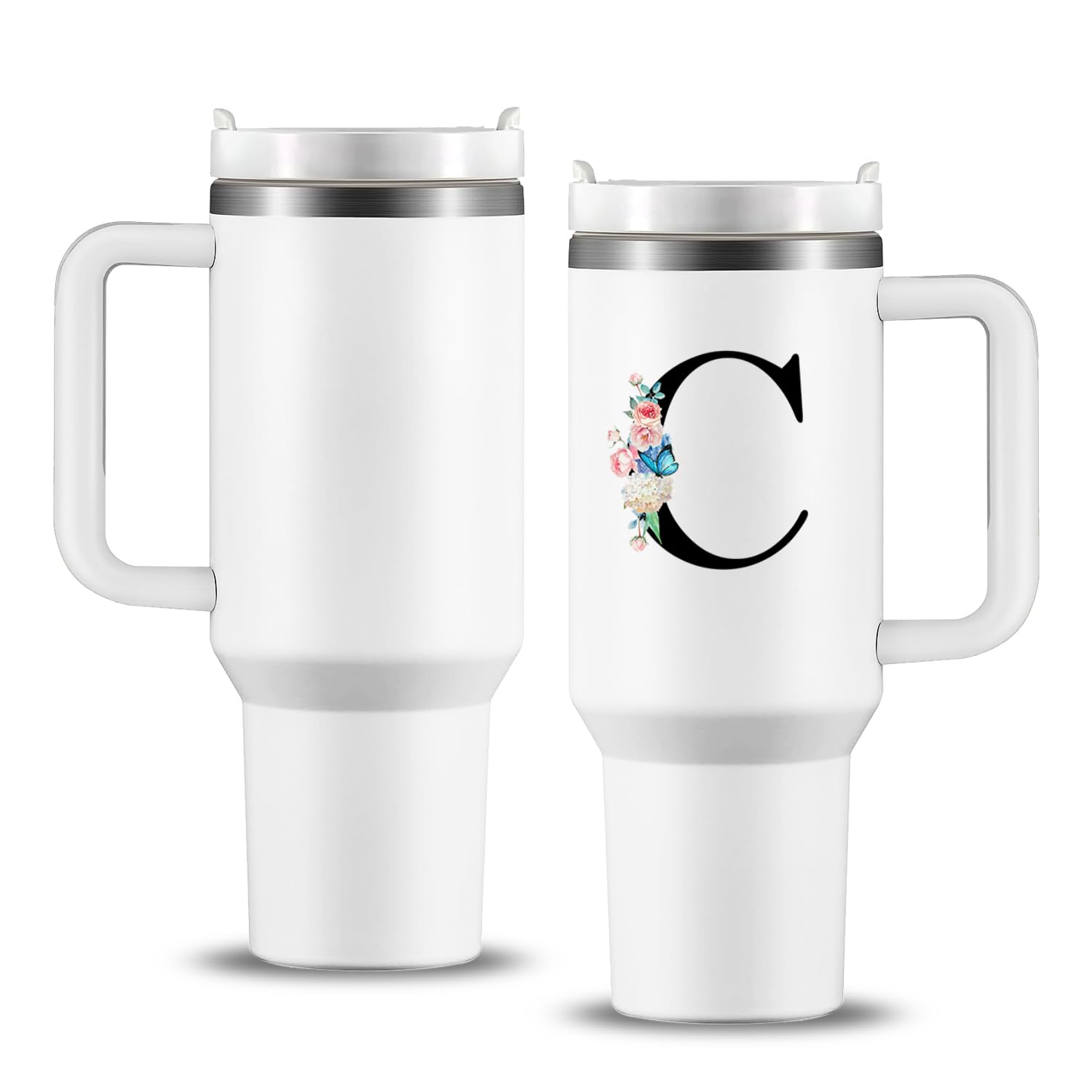 Letter C Tumbler with Lid and Straw 40oz, Personalized Tumbler with Initial, Initial Mug, Monogrammed Travel Mug with Initial C, Monogrammed Gifts for Women, Initial Gifts for Women