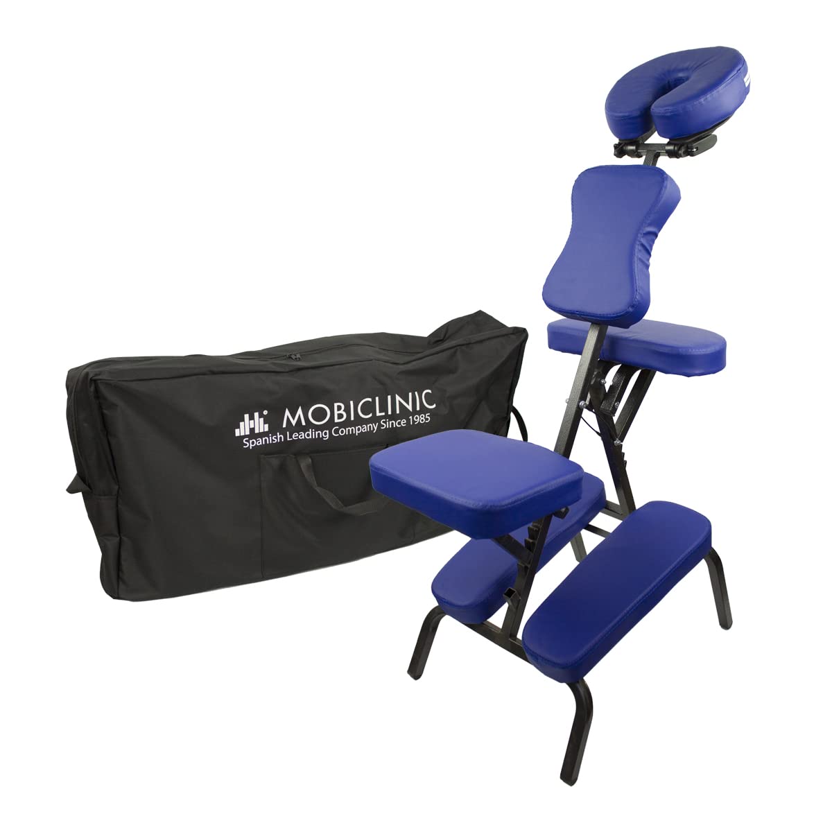 Mobiclinic, Silla de Masaje, Plegable, Regulable, Incluye Bolsa Transporte, Soporta hasta 250kg, Múltiples usos, Tatuaje, Fisioterapia, O estética, con reposacabezas, Portátil, Azul