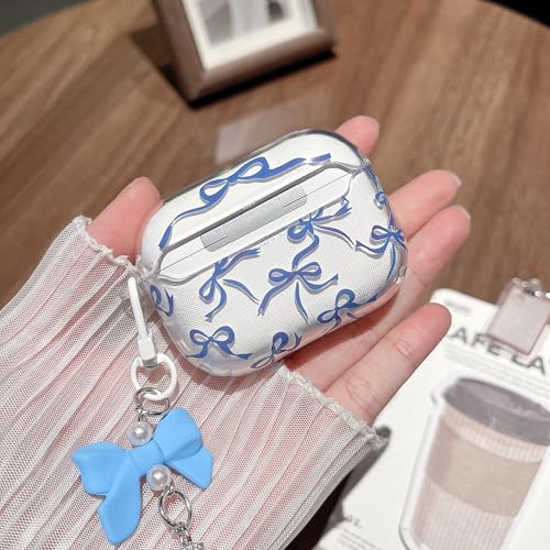 MINSCOSE for AirPods Pro 3rd Generation Case (2025) with Cleaner Kit,Cute Ribbon Bow Pettern Design with Lovely Bow Pearl Keychain,Soft TPU Protective Shockproof Case for Airpods Pro 3-Dark Blue by MINSCOSE - Image 7