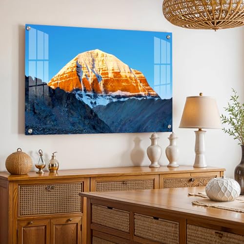 Image of The Hanging Story Mount Kailash Vastu Painting | Acrylic Glass HD Printed Wall Art for Home, Living Room & Bedroom Decoration | Spiritual Wall Decor (24x36 inch)