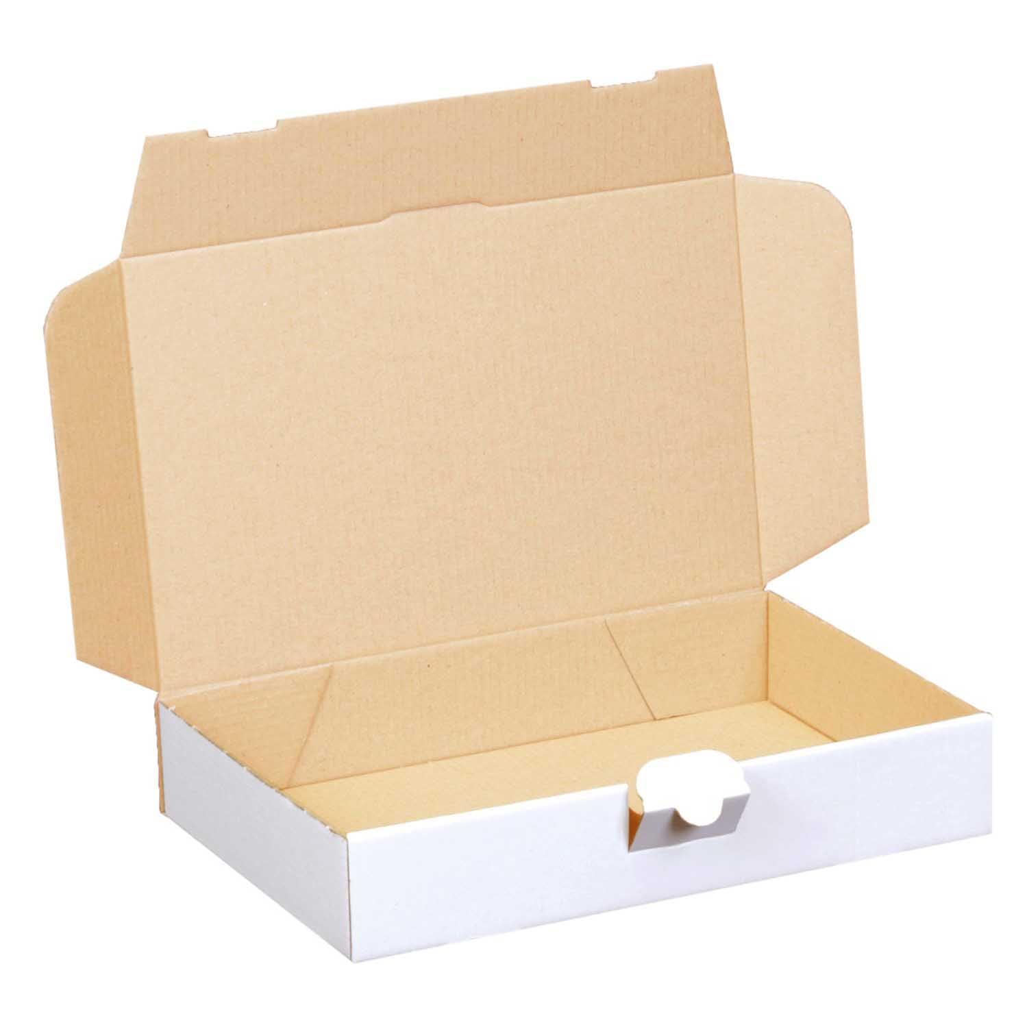 smiley pack Maxibriefkarton DIN A5 240 x 160 x 45 mm – weißer stabiler Versandkarton mit Steckverschluss, passend für DHL Maxibrief, Warensendung & Büchersendung (100 Stück)