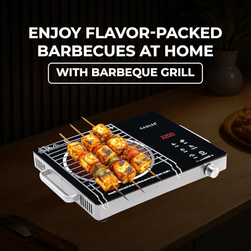 Image of Cadlec HeatMate 2200W Infrared Cooktop Stove with Grill Rack for Barbecue, Crystal Glass Plate, Digital Display, Touch Control, Infrared Hot Plate (Black)