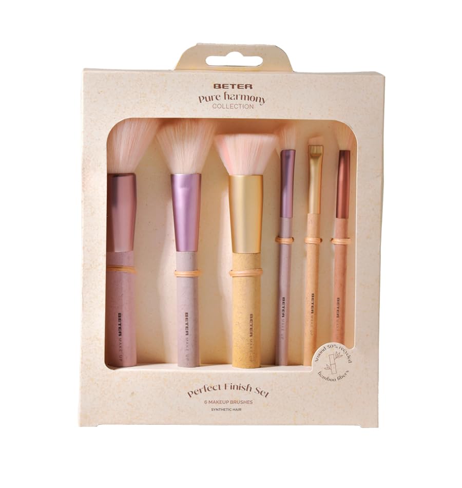 Beter - Set de Brochas de maquillaje Pure Harmony, 6 brochas para rostro y ojos, Set pinceles maquillaje, para Polvos, Base, Colorete y Sombras, Set Make up Brush, Ideal para regalo, Navidad
